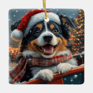 Australian Shepherd Hund Berg- och dalbana Jul Julgransprydnad Keramik