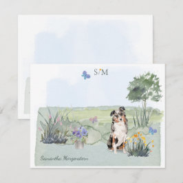 Australian shepherd Hund Butterfly Monogram Namn Anteckningskort