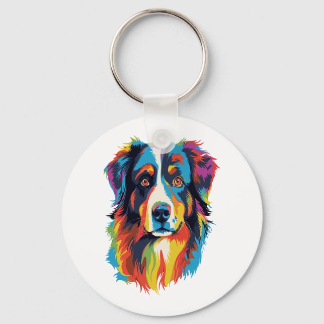 Australian shepherd Hund Colorful Nyckelring (Framsida)
