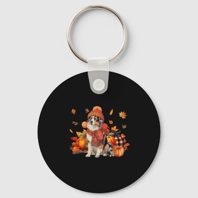 Australian shepherd Hund Fall Scarf Leopard Pumpki Nyckelring (Framsida)