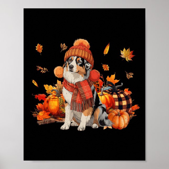 Australian shepherd Hund Fall Scarf Leopard Pumpki Poster (Framsidan)