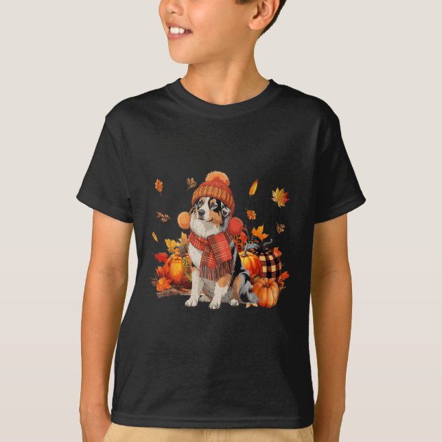 Australian shepherd Hund Fall Scarf Leopard Pumpki T Shirt (Framsida)
