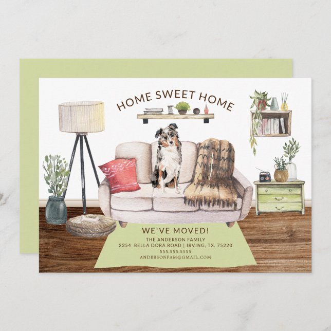 Australian shepherd Hund Flytta Meddelande Inbjudningar (Fram/baksida)