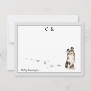 Australian shepherd Hund Grått Gräns Monogram Namn Anteckningskort