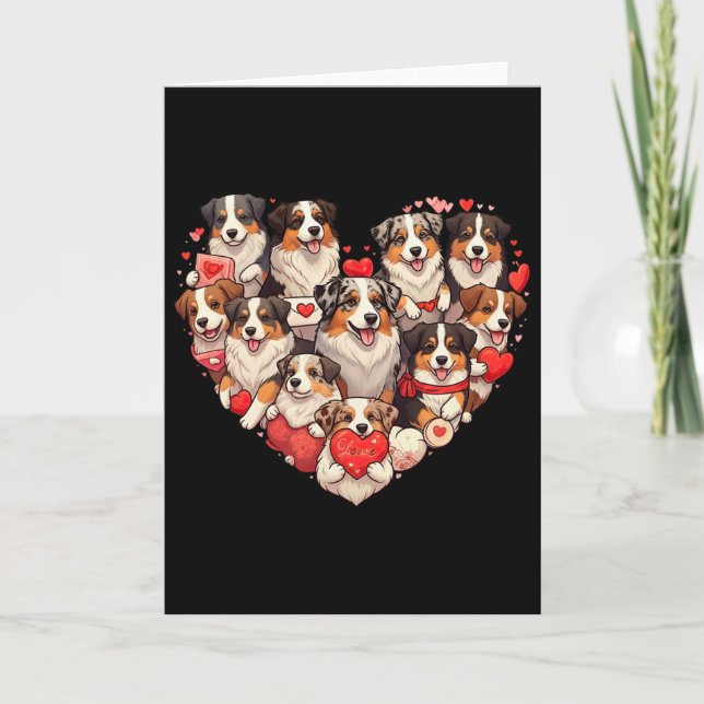 Australian Shepherd Hund Hjärtan Alla Hjärtans Dag Kort (Framsida)