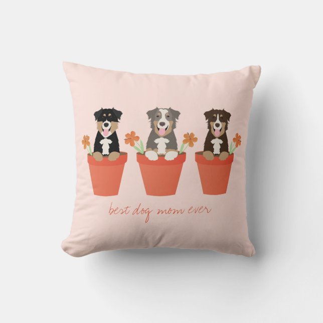 Australian shepherd Hund i blomkruka Kudde (Framsida)