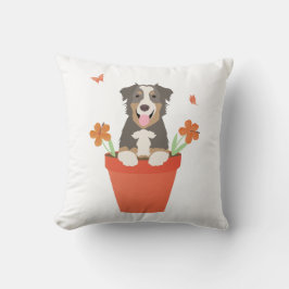 Australian shepherd Hund i blomkruka Kudde