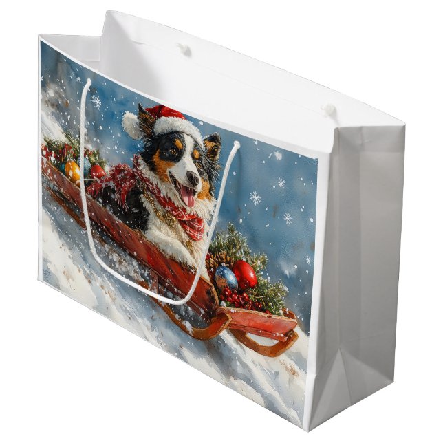 Australian Shepherd Hund i Slädj Jul (Framsidan Vinklad)