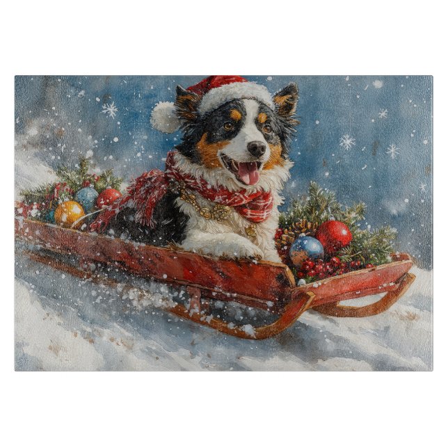 Australian Shepherd Hund i Slädj Jul (Framsidan)