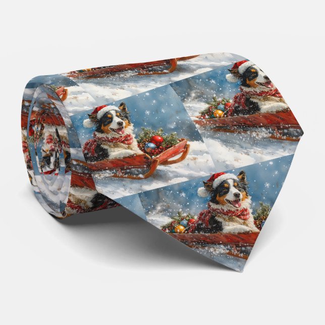 Australian shepherd Hund i Sledge Chriistmas Slips (Rullad)