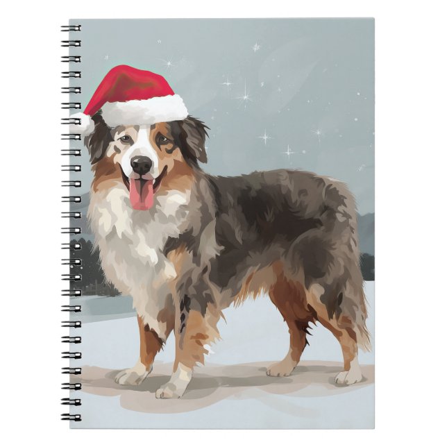 Australian Shepherd Hund i Snö Jul  Anteckningsbok (Framsidan)