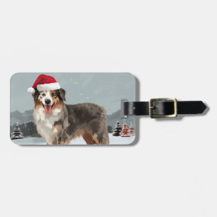 Australian Shepherd Hund i Snö Jul Bagagebricka