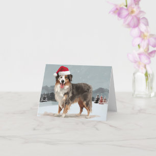 Australian Shepherd Hund i Snö Jul Kort