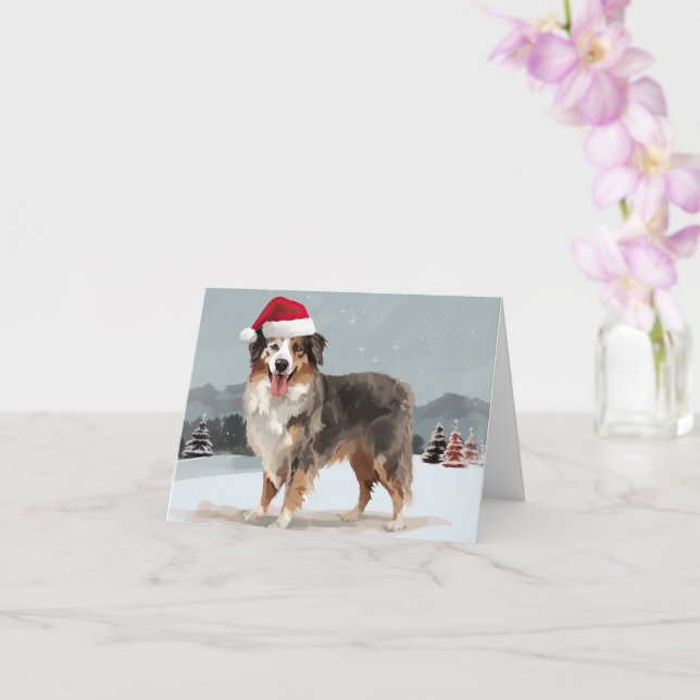Australian Shepherd Hund i Snö Jul  Kort (Orkide)