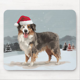 Australian Shepherd Hund i Snö Jul Musmatta