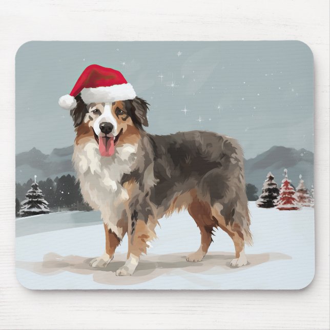 Australian Shepherd Hund i Snö Jul Musmatta (Framsidan)