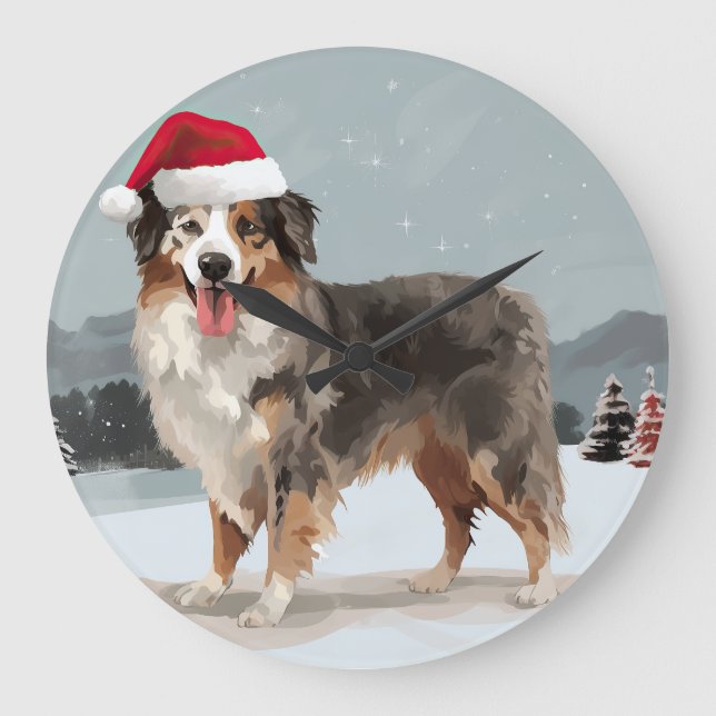 Australian Shepherd Hund i Snö Jul Stor Klocka (Framsida)