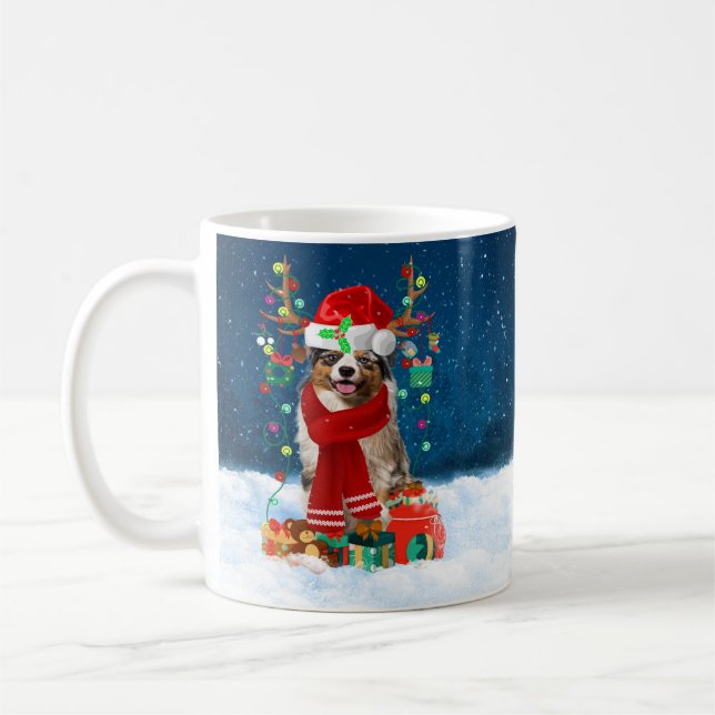 Australian shepherd Hund i Snö julgåva Kaffemugg (Vänster)