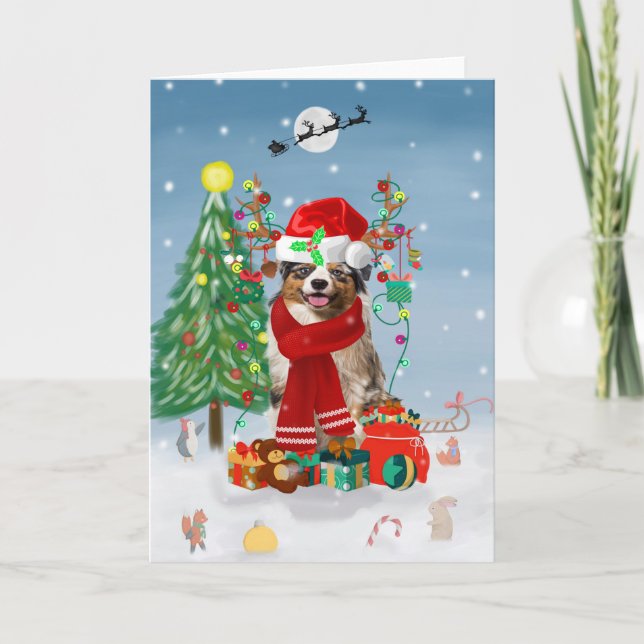 Australian Shepherd Hund i Snö Julpresent  Kort (Framsida)