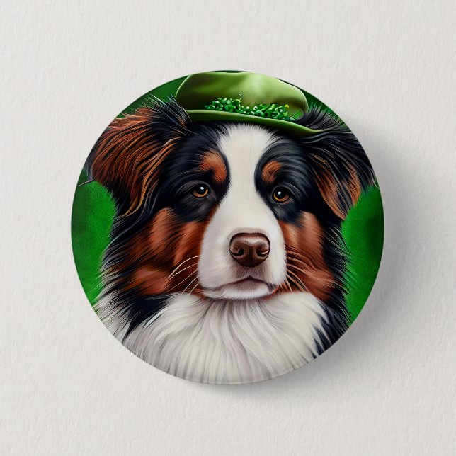Australian shepherd hund i St. Patrick Dress Knapp (Framsida)