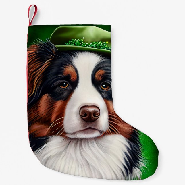 Australian shepherd hund i St. Patrick Dress Liten Julstrumpa (Framsidan)