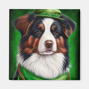 Australian shepherd hund i St. Patrick Dress Magnet