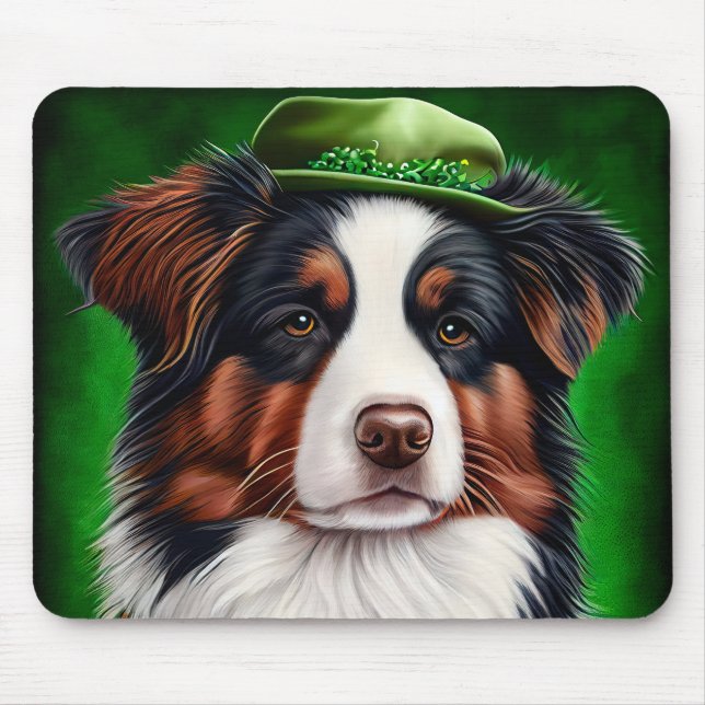 Australian shepherd hund i St. Patrick Dress Musmatta (Framsidan)