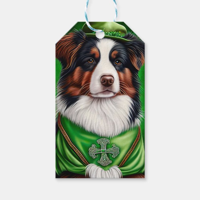 Australian shepherd hund i St. Patrick Dress Presentetikett (Framsidan)