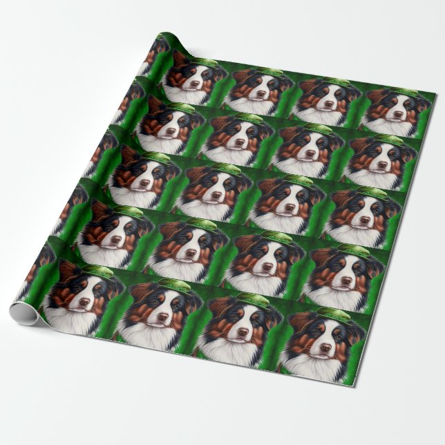 Australian shepherd hund i St. Patrick Dress Presentpapper (Utrullad)