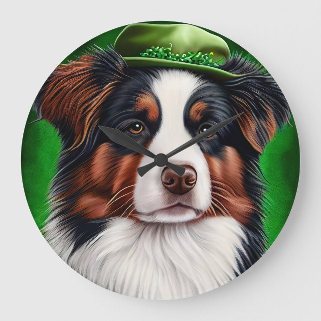 Australian shepherd hund i St. Patrick Dress Stor Klocka (Framsida)