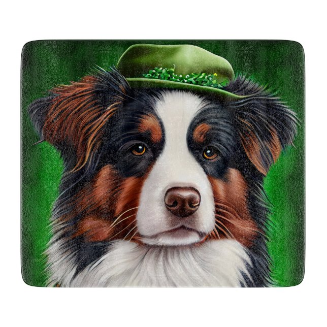 Australian Shepherd hund i St. Patrick's Day dräkt (Framsidan)
