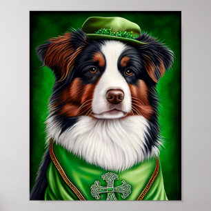 Australian Shepherd hund i St. Patrick's Day dräkt Poster