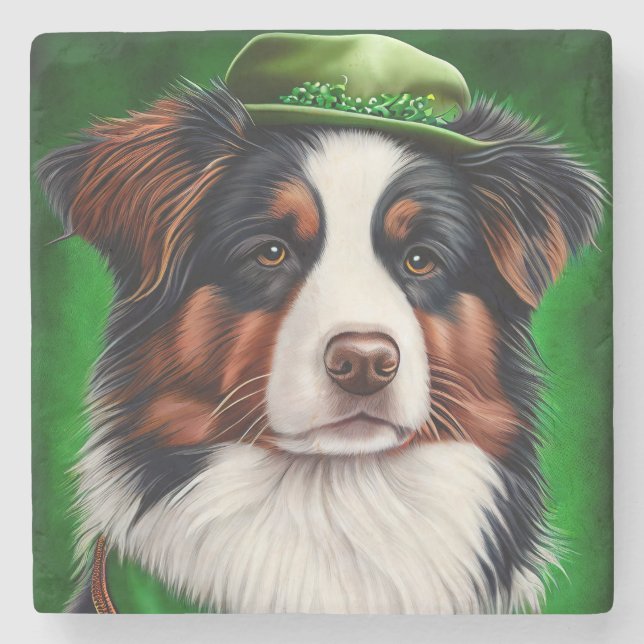 Australian Shepherd hund i St. Patrick's Day dräkt Stenunderlägg (Framsidan)