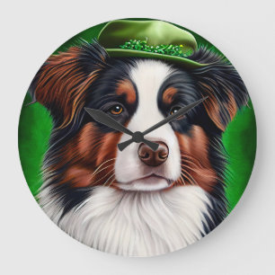 Australian Shepherd hund i St. Patrick's Day dräkt Stor Klocka