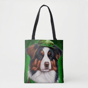Australian Shepherd hund i St. Patrick's Day dräkt Tygkasse
