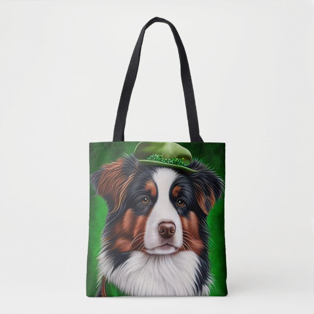 Australian Shepherd hund i St. Patrick's Day dräkt Tygkasse (Framsida)