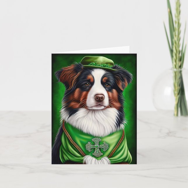 Australian Shepherd hund i St. Patrick's Day klänn Kort (Framsida)