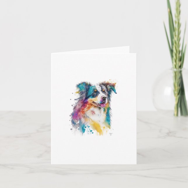 Australian shepherd Hund i vattenfärg och penna Helgkort (Framsida)