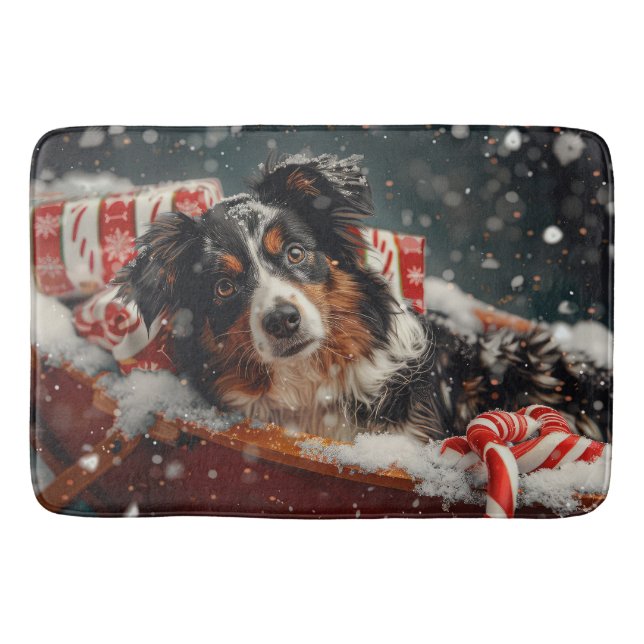 Australian Shepherd Hund Jul Festlig Badrumsmatta (Framsidan)