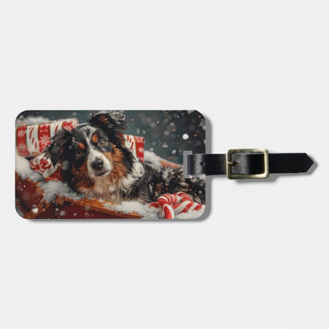 Australian Shepherd Hund Jul Festlig Bagagebricka (Horisontell Framsida)