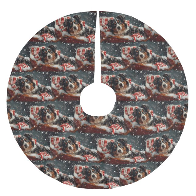 Australian Shepherd Hund Jul Festlig Julgransmatta Borstad Polyester (Framsidan)