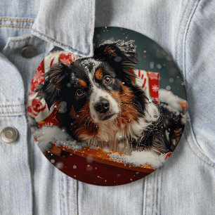 Australian Shepherd Hund Jul Festlig Knapp