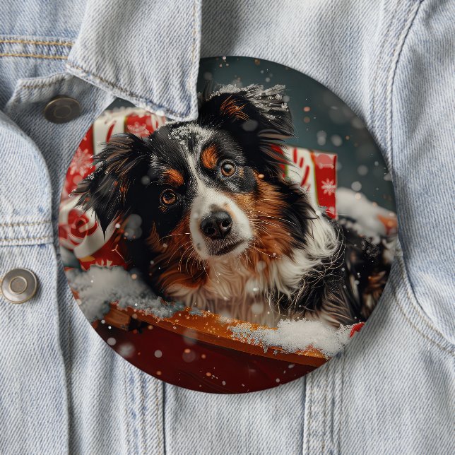 Australian Shepherd Hund Jul Festlig Knapp (In Situ)