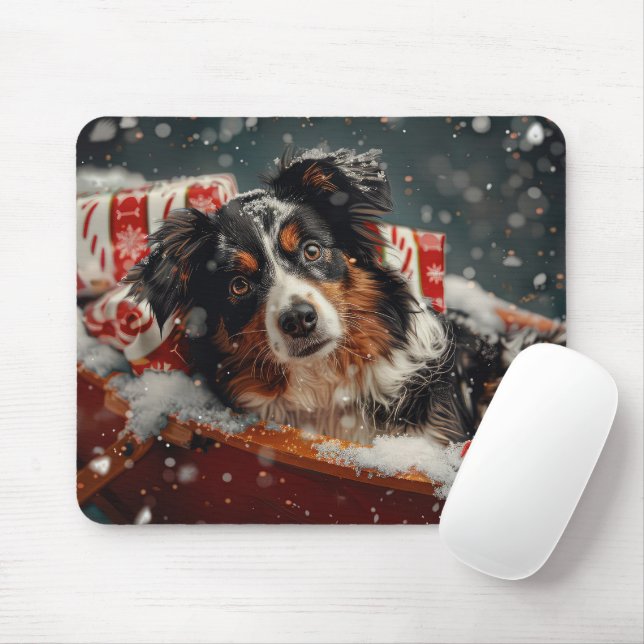 Australian Shepherd Hund Jul Festlig Musmatta (Med mus)