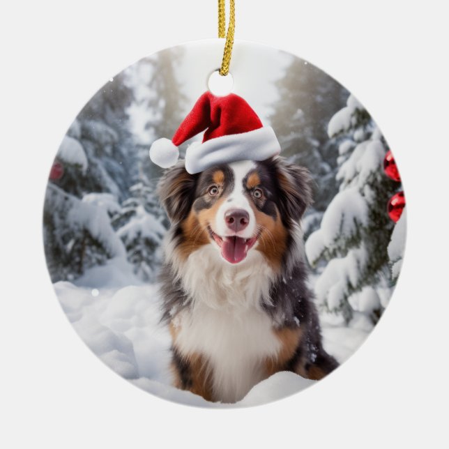 Australian shepherd Hund jul Keepsaké Julgransprydnad Keramik (Framsidan)
