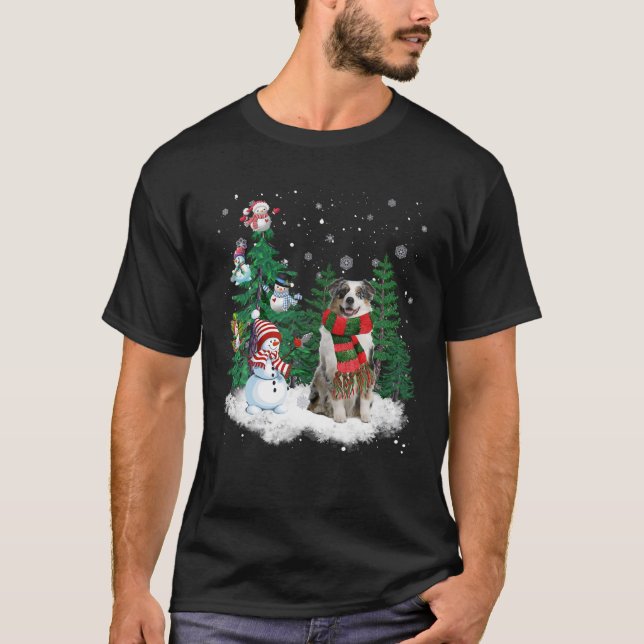 Australian shepherd Hund jul Snögubbe Julafton Tre T Shirt (Framsida)