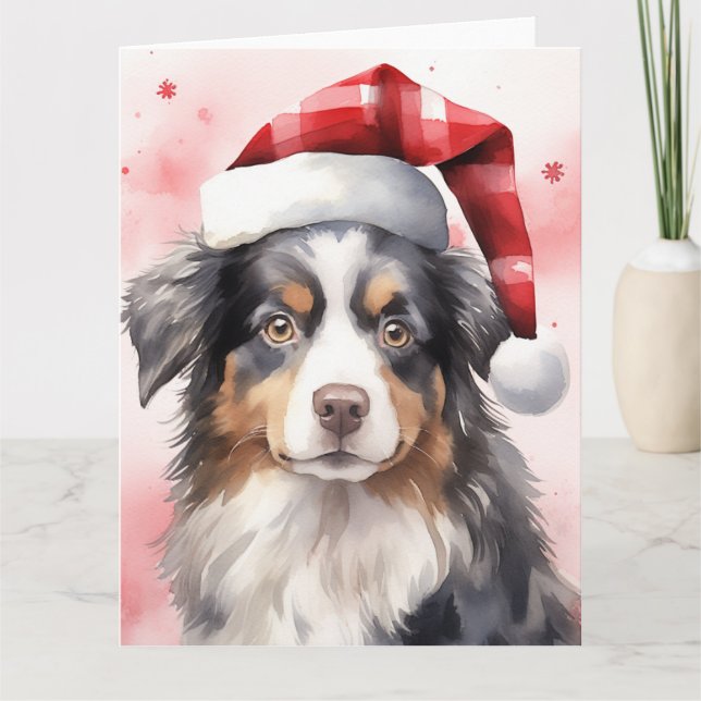 Australian shepherd Hund jultomten Tassar Kort (Framsida)