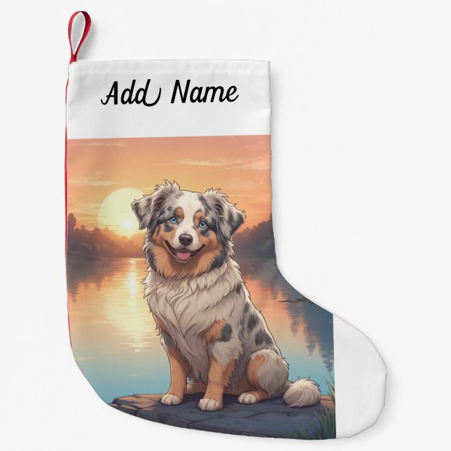 Australian Shepherd Hund Liten Julstrumpa (Framsidan)