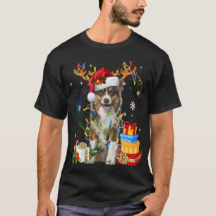 Australian shepherd Hund Ljus Santa Hat Sweater C T Shirt
