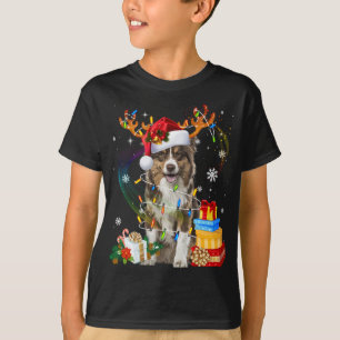 Australian shepherd Hund Ljus Santa Hat Sweater C T Shirt